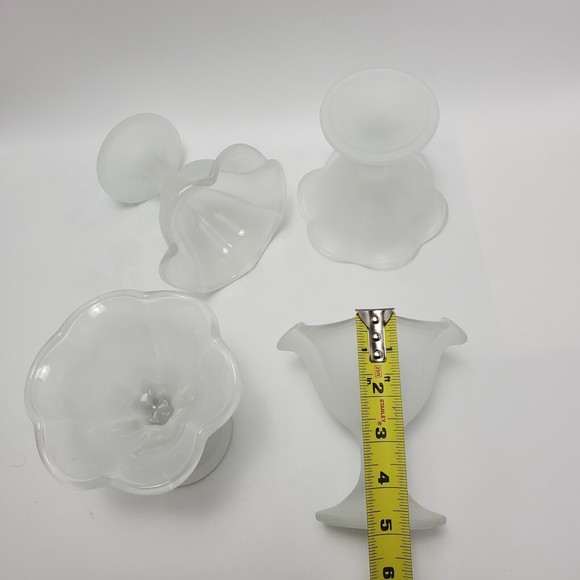 Vintage Pedesta Frosted Tulip Satin Sundae Ice Cream Dessert Glass Dishes 4 Sets - Picture 5 of 12